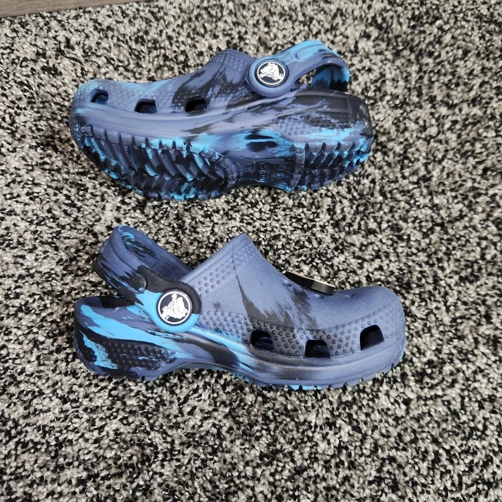 Crocs Unisex Children Blue Black Tye Dye Marbled Iconic SZ C 7 Slip On Comfort